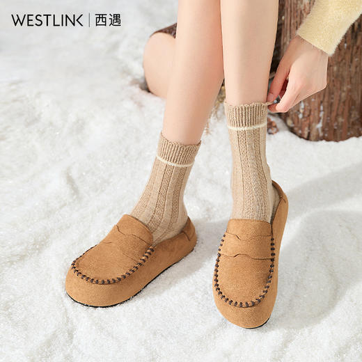西遇厚底勃肯鞋女冬季加绒新款一脚蹬外穿毛毛拖鞋包头半拖鞋V0057237 商品图1