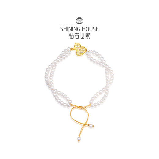 【八方衔运纹】【 玲珑宝葫 】钻石世家  玲珑宝葫系列 足金葫芦镶钻珍珠手链 【不支持无理由退换货】预计3-5天发货 商品图1