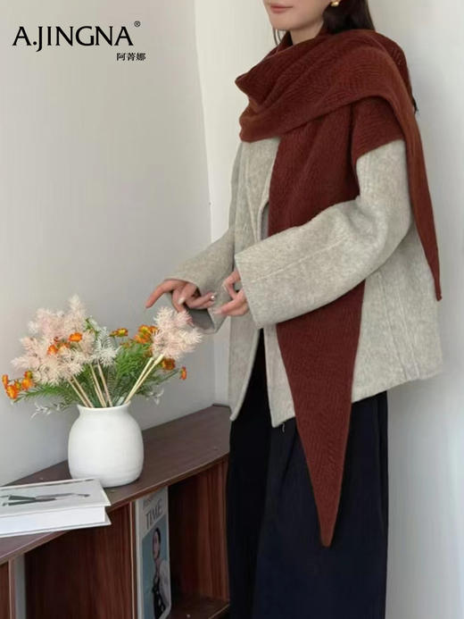 【软钩花肌理】阿菁娜冬季新款设计感羊毛披肩可围裹可披肩双穿高支羊毛柔软钩花肌理层次F30D320003 商品图7