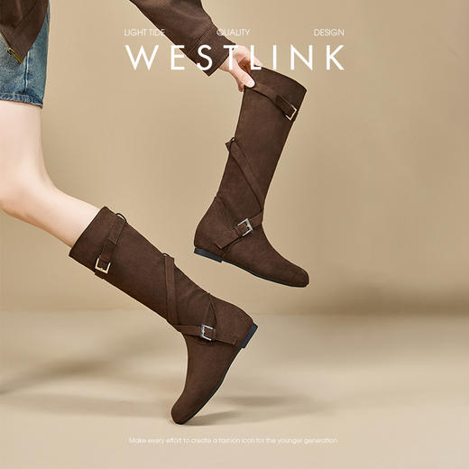 西遇内增高长筒靴女新款秋冬巨好看褶皱堆堆靴不过膝高筒长靴K2357308 商品图0