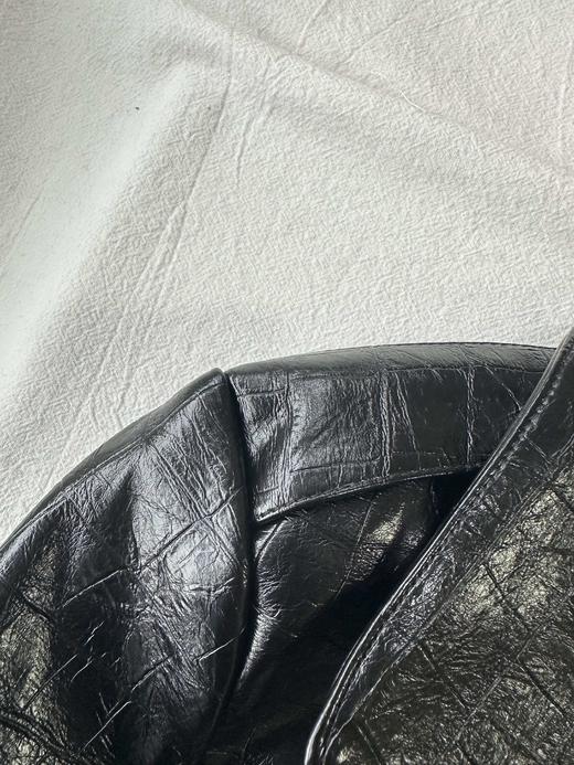 贝壳三 仿鳄鱼纹机车风复古皮衣短款翻领黑色帅气外套女C120317 商品图4