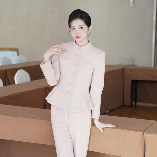 法小曼*子珍专款/高端粉色面试职业装套裙女设计感小香风秋冬厚款 商品图4