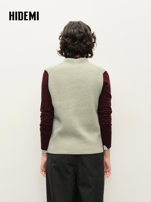 HIDEMI 进口美利奴羊毛系列V领廓形针织马甲毛衣 商品图3