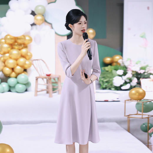 法小曼*子珍专款/紫色连衣裙气质主持人名媛高端女神艺考生Q1432 商品图0