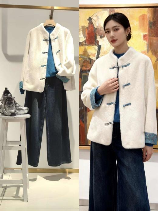 585107福利款 仿貂皮草立领斜扣外套 商品图2