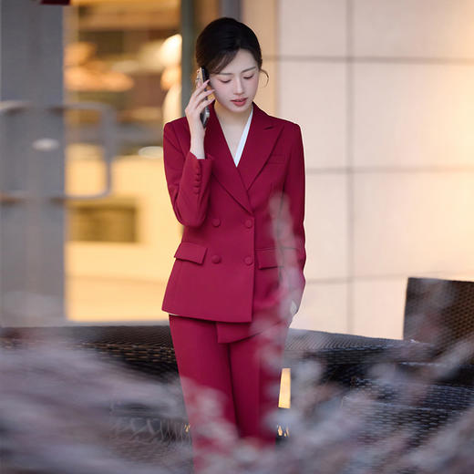 法小曼*子珍专款/红色阔腿裤西装套装女秋冬高端职业装气质女神范播音主持人上镜装 商品图4