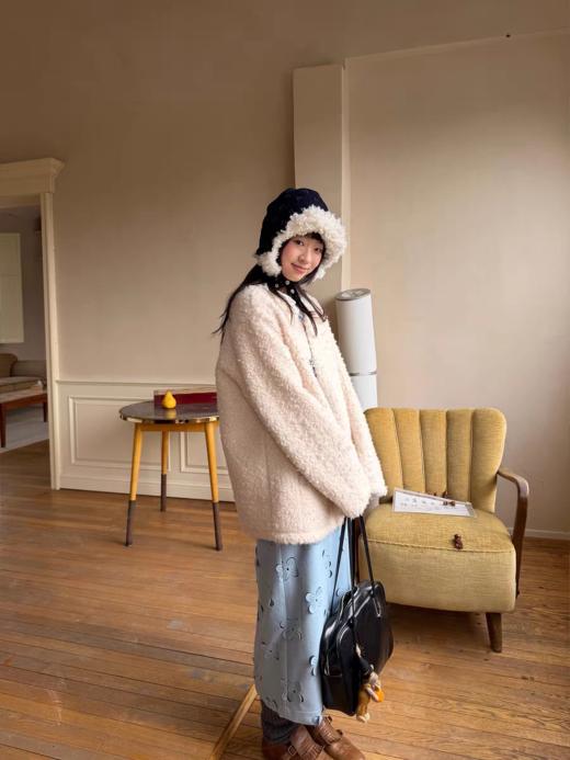 nothe Case布然/NC254202/「奶白雪林」夹棉加厚门襟格子羊羔毛外套上衣 商品图1