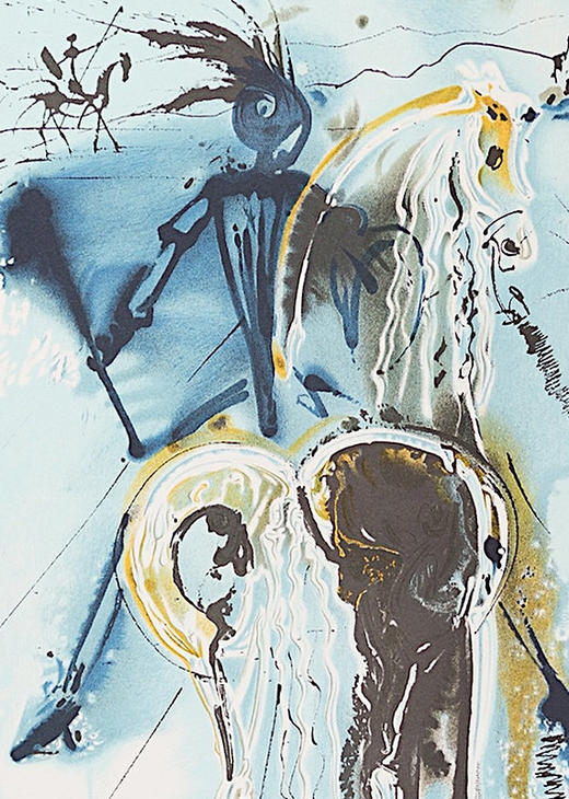 【已售】独角鹿西洋古董1983年代法国Armand & Georges Israel出版西班牙超现实主义大师萨尔瓦多·达利签名创作限量彩色石版画《堂吉柯德骑马》 商品图7