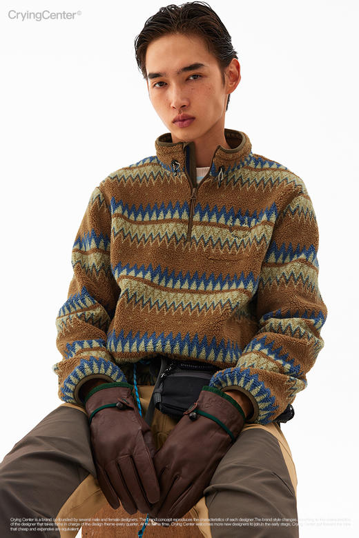 CryingCenter 循环图案摇粒绒立领抽绳套头卫衣 哭喊中心 商品图6