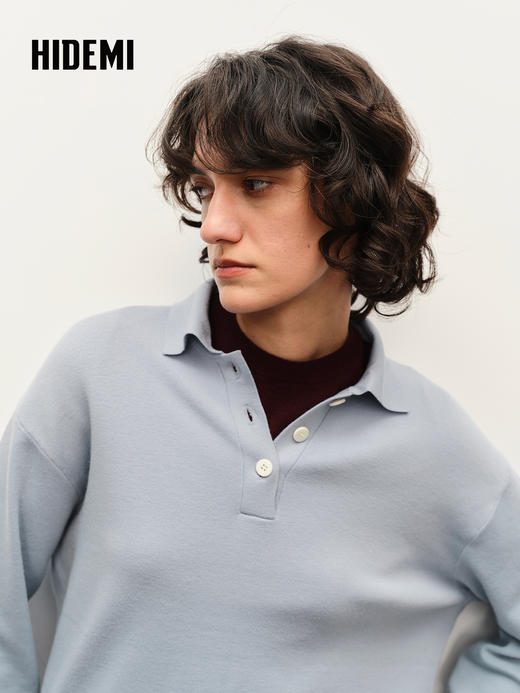 HIDEMI 美利奴羊毛系列冰雾蓝polo毛衣 商品图2