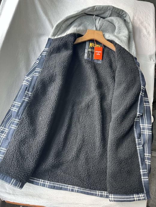 贝壳三 美式学院风加厚格子连帽棉衣男士复古宽松棉服C120308 商品图12