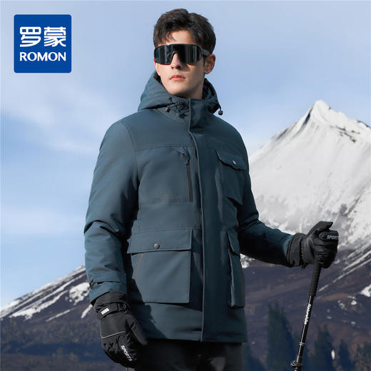 【鹅绒服 可拆卸内胆】罗蒙冬季羽绒服男士多口袋户外工装风连帽羽绒服男士羽绒服外套 商品图0