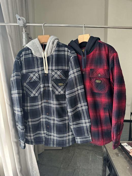 贝壳三 美式学院风加厚格子连帽棉衣男士复古宽松棉服C120308 商品图0