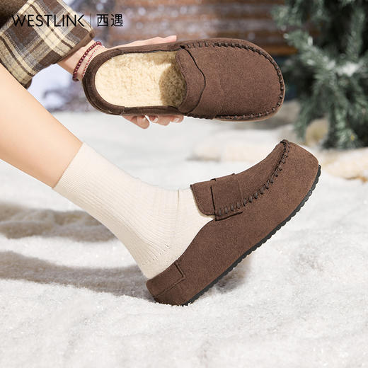 西遇厚底勃肯鞋女冬季加绒新款一脚蹬外穿毛毛拖鞋包头半拖鞋V0057237 商品图2