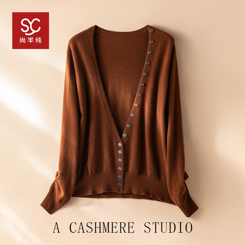 逆天气质~100%纯山羊绒开衫女V领纯羊绒毛衣宽松开衫外套