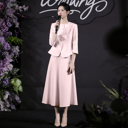 法小曼*子珍专款/粉色春夏女2025年新款时尚套装年轻洋气减龄正装职业装西装伞裙 商品图0