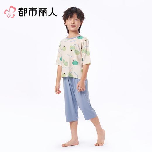都市丽人男女童睡衣儿童家居服中袖七分裤梭织棉套装JHC2N3 商品图1