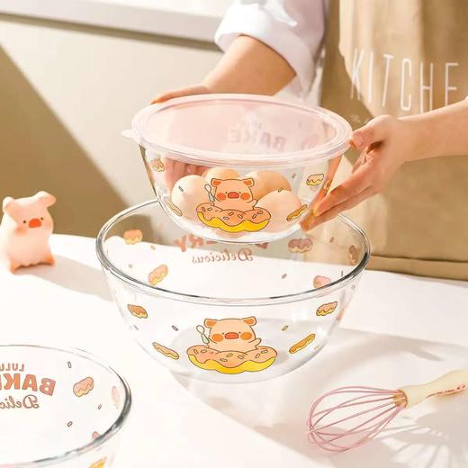 4楼Eubelle欧蓓 川岛屋&lulu猪联名 玻璃揉面盆发面和面盆带盖 烘焙碗 活动价：42.9-79.9元 商品图2