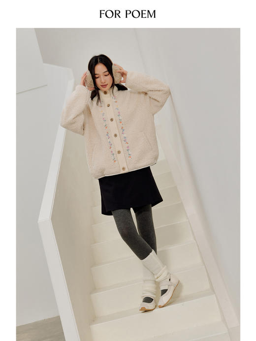 ForPoem 25/FW 原创设计羊羔绒花朵刺绣百搭保暖圈圈羊羔毛外套 商品图3