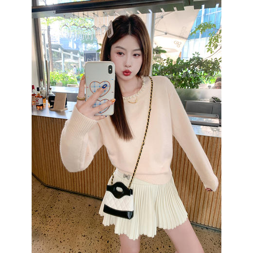 <曾小咸推荐> 韩系设计感粉色毛衣女秋冬季新款慵懒内搭打底针织衫上衣 商品图1