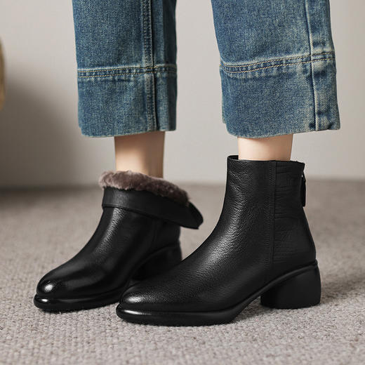 【预售5天】2025新款大码短靴粗跟加绒马丁靴高跟一体雪地棉靴ASZ-KL816M 商品图2