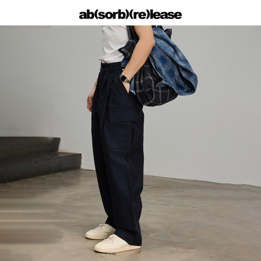 absorbrelease ab白噪藏青色褶皱工装裤男直筒长裤男士裤子休闲裤 商品图0