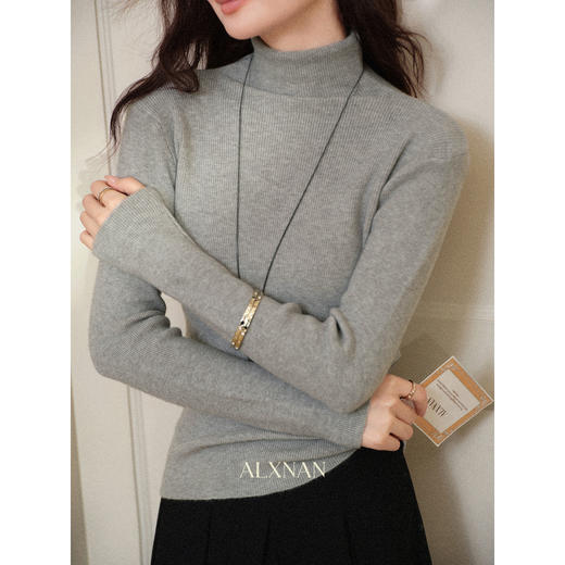 鹿向南「轻松序章」灰色半高领打底针织衫女秋冬显瘦百搭长袖上衣 商品图0