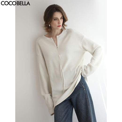COCOBELLA新款圆领白色拉链毛衣秋冬休闲套头针织衫MZ3301-3 商品图0