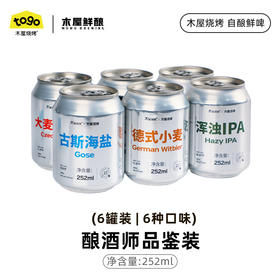 木屋鲜酿品鉴装  小麦252ml/罐，海盐252ml/罐，百香果252ml/罐，大麦252ml/罐，巧克力252ml/罐，浑浊IPA252ml/罐，各1罐，共6罐