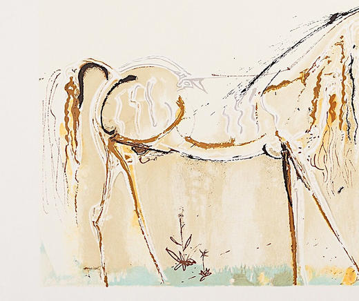 独角鹿西洋古董1983年代法国Armand & Georges Israel出版西班牙超现实主义大师萨尔瓦多·达利签名创作限量彩色石版画《独角兽》 商品图6