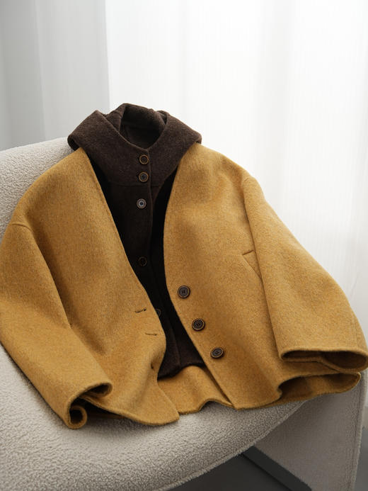 韩国小众订单南瓜色+摩卡棕两件套双面尼大衣 商品图0