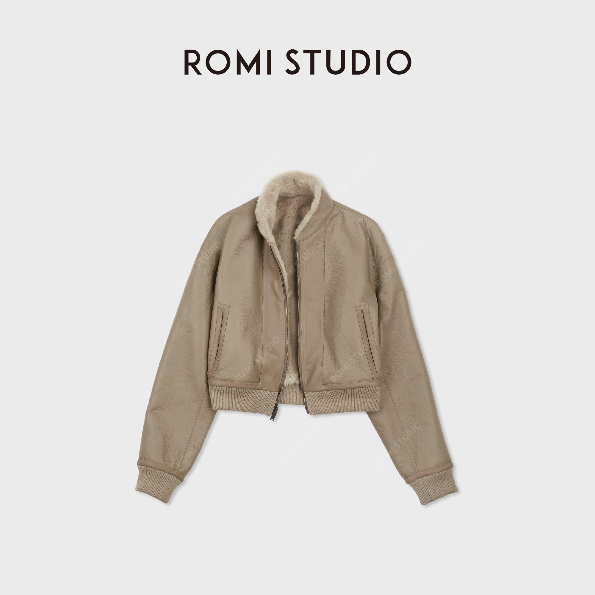 ROMI STUDIO西班牙进口美利奴皮毛一体小立领皮草外套 RWCAWT5197