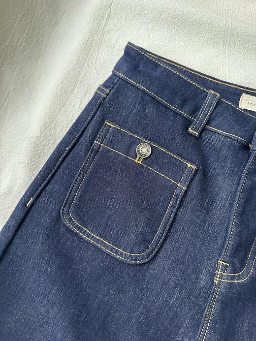 贝壳三 蓝色复古双口袋直筒牛仔裤女薄绒显瘦弹力长裤C120320 商品图8