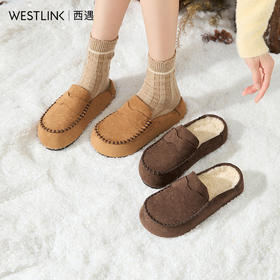 西遇厚底勃肯鞋女冬季加绒新款一脚蹬外穿毛毛拖鞋包头半拖鞋V0057237