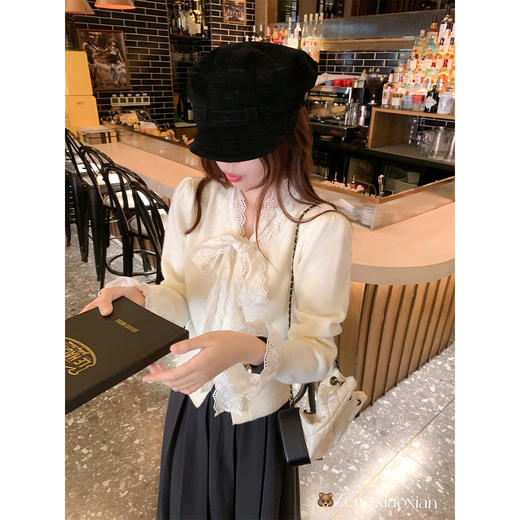 <曾小咸推荐> 韩系蝴蝶结毛衣女秋冬季新款小个子设计感针织衫开衫上衣 商品图3