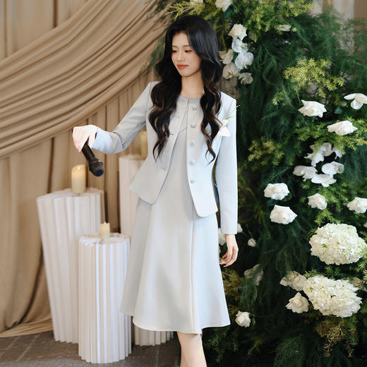 法小曼*子珍专款/新款气质蓝色主持人女士职业西服套装C2345Q1440 商品图3