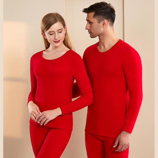 雪中飞 貂绒蚕丝莱赛尔腈纶发热情侣套装 过年喜庆圆领保暖内衣 商品图4