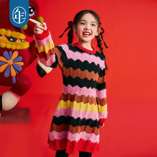 年衣童装儿童连衣裙冬季新款女童中式撞色女孩长袖利马开心连衣裙 商品图4