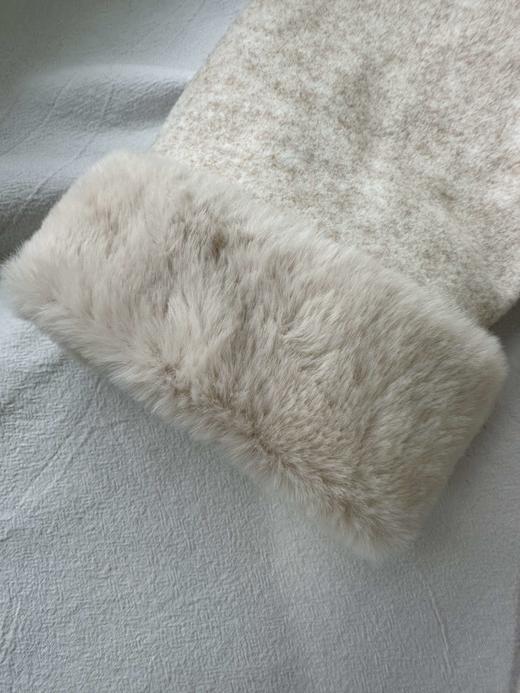 贝壳三 气质翻领仿兔毛双排扣大衣中长款系带毛呢外套C120319 商品图11