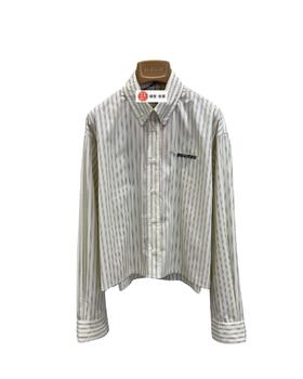 女款条纹短款长袖衬衫zh017