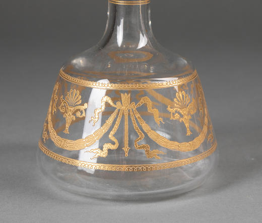 独角鹿西洋古董19世纪末20世纪初法国著名水晶工坊圣路易出品24K描金修饰Congress花纹款精雕水晶酒具套件 商品图7