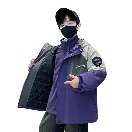 男童冲锋衣三合一可拆卸2025新款中大儿童装秋冬夹棉加厚男孩外套 商品图4