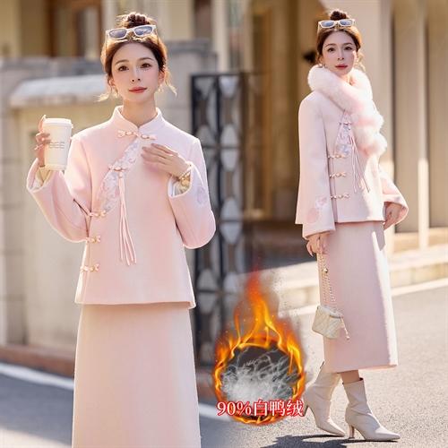 葫芦刺绣盘扣新中式，羽绒套装狐狸毛HR-YJLY86879 商品图0