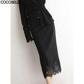 COCOBELLA女人味蕾丝刺绣半身裙秋冬气质直筒针织裙HS3113-2