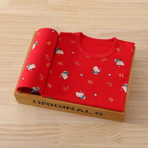 2026年马年新年儿童纯棉A类大红色秋衣秋裤新年福气无骨莱卡套装童秋睡衣男女童宝宝内衣家居服套装90-160 商品图6