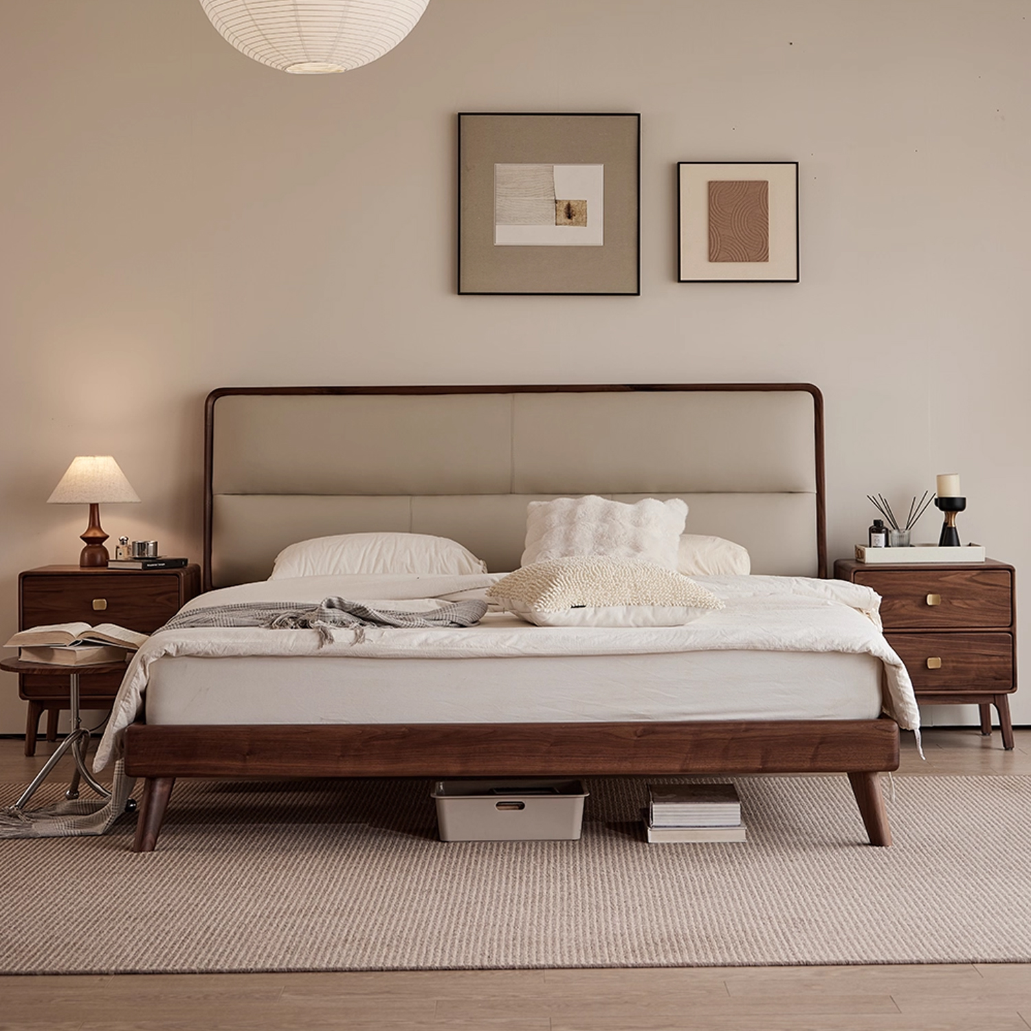 【自然风-CH-10大床】黑胡桃/真皮/卧房/真皮大床/实木大床