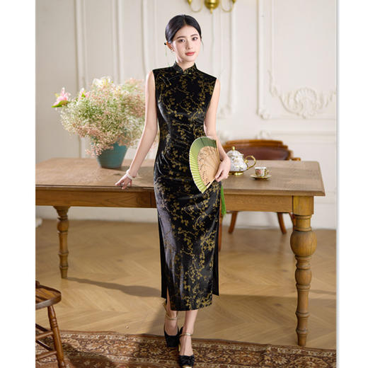 SKY 661026改良新中式长款无袖港风旗袍修身气质国风旗袍裙 商品图3