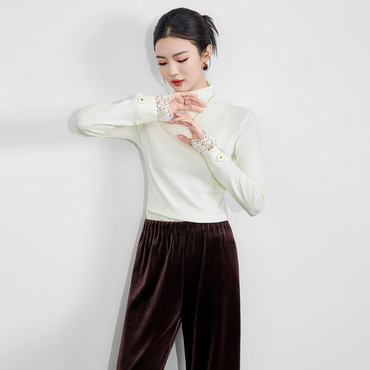 「高货wl」全新升级【铂金会员201/天猫269/差价68】(10448)洛诗琳气质半高领打底衫2025秋冬蕾丝拼接长袖打底上衣女 商品图0