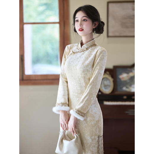 【预售5天】订婚新中式敬酒服新娘小个子结婚礼服裙长袖绝美冬季日常旗袍LSB4106 商品图2