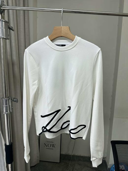 贝壳三 不规则下摆草写字母刺绣短款卫衣毛圈棉长袖上衣C120314 商品图8